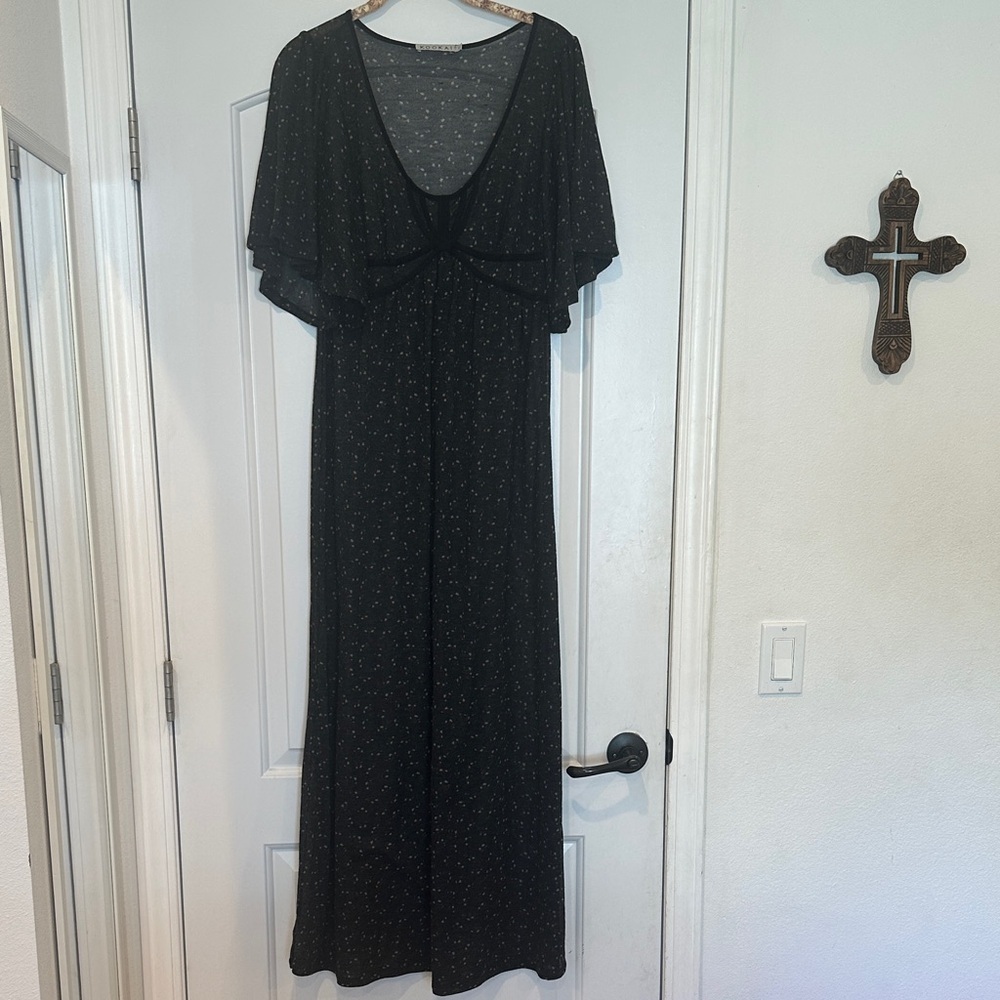 Kookai Gray Maxi Dress with Subtle Floral Pattern Sheer Sz 1- XS/S